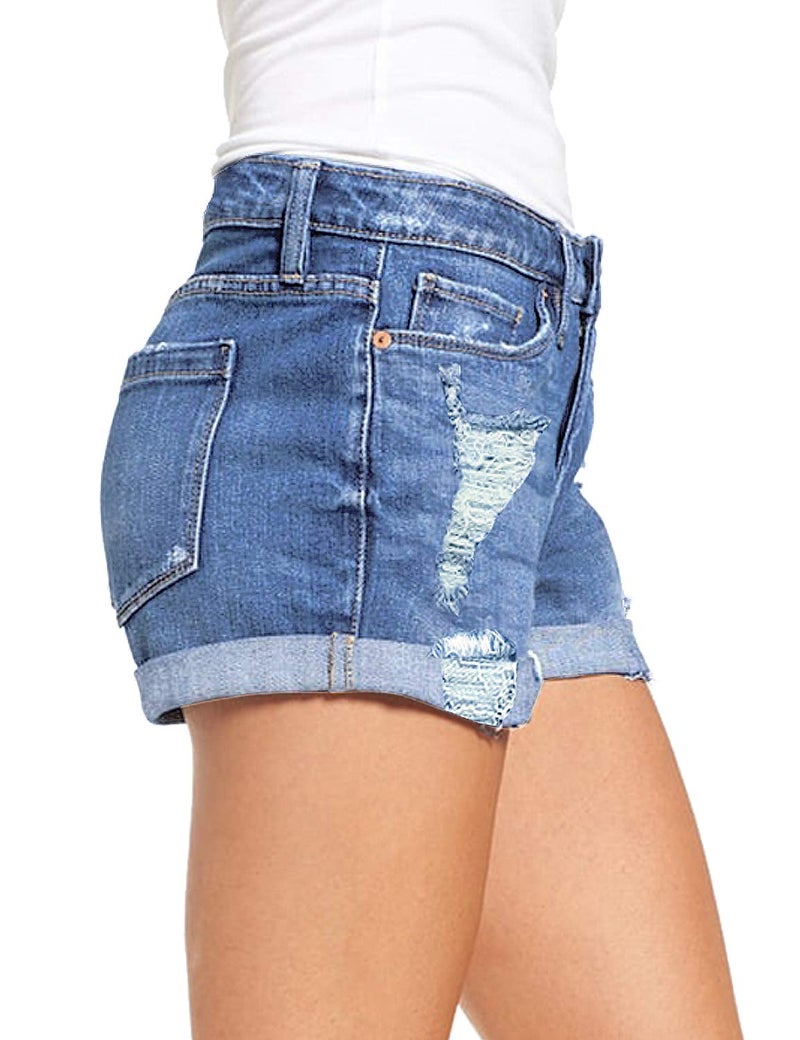 luvamia Women's Ripped Denim Jean Shorts High Waisted Stretchy Folded Hem Short Jeans A1 Lapis Air Size XX-Large Fits US 20-22 - Image 3